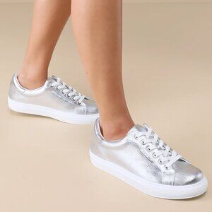 Sono Silver Metallic Coated Twill Lace-Up Sneakers/NIB/8.5